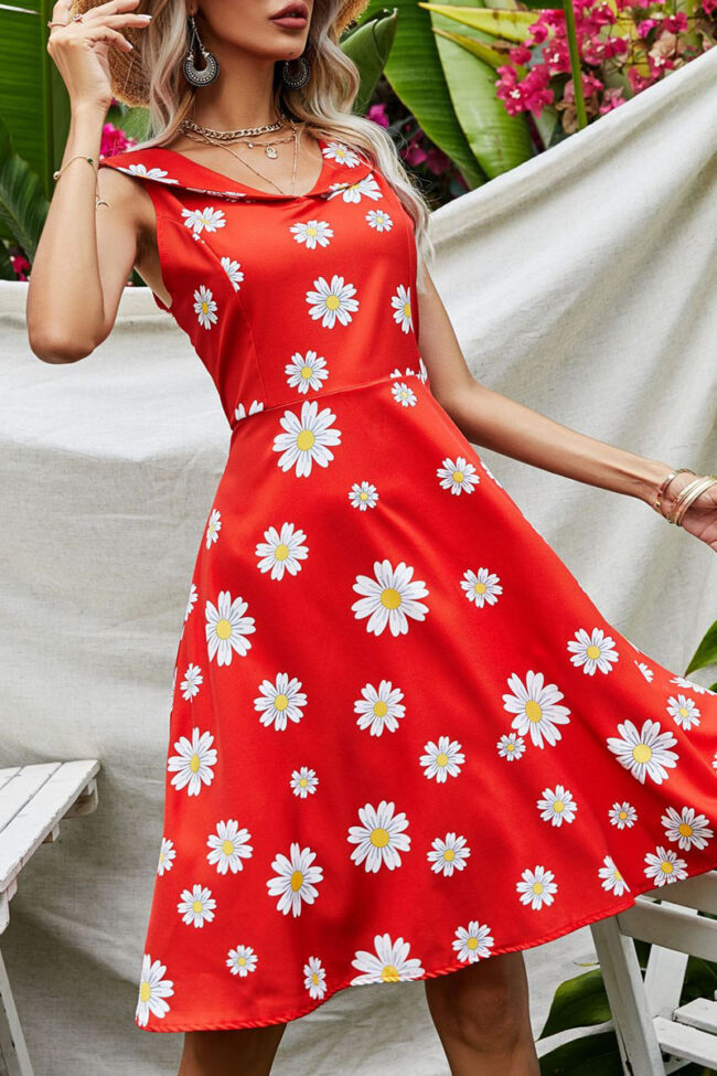 Fashion Casual Print Split Joint Peter Pan Collar A Line Dresses