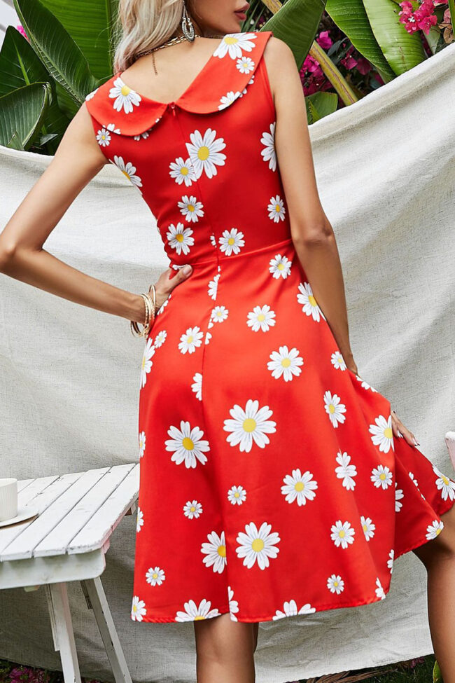 Fashion Casual Print Split Joint Peter Pan Collar A Line Dresses