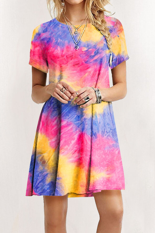 Fashion Street Print Split Joint O Neck A Line Dresses