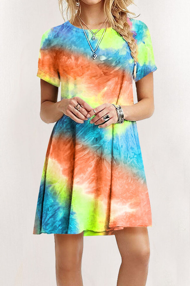 Fashion Street Print Split Joint O Neck A Line Dresses