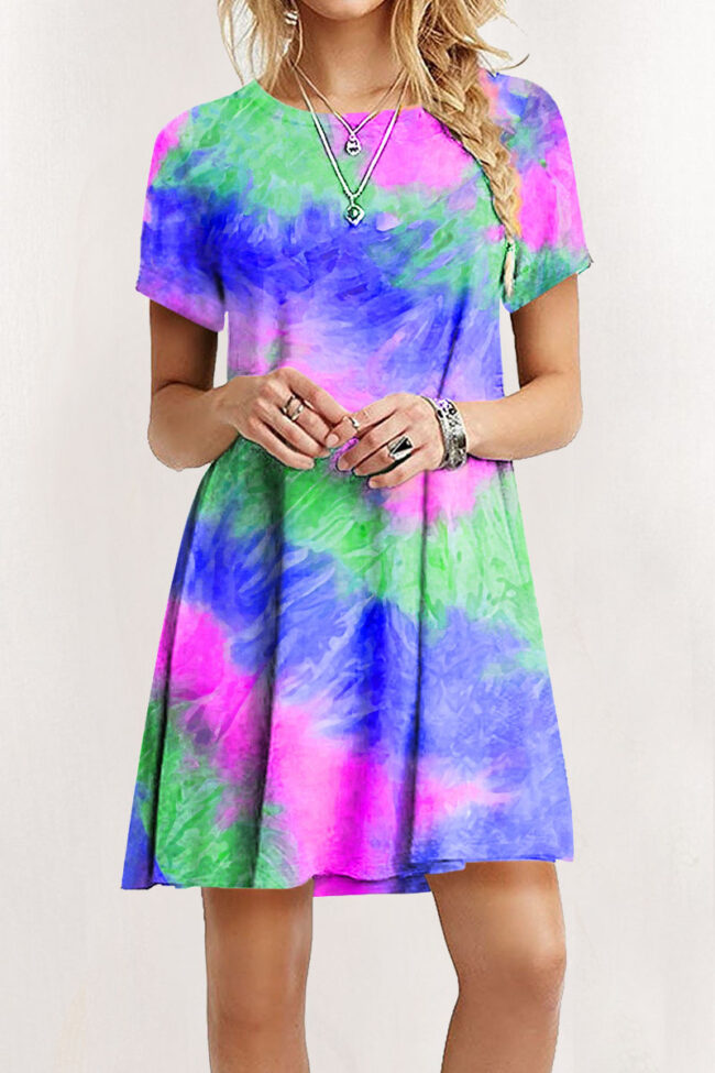 Fashion Street Print Split Joint O Neck A Line Dresses