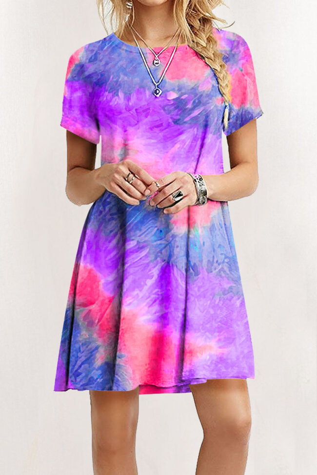 Fashion Street Print Split Joint O Neck A Line Dresses