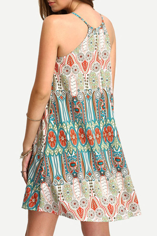 Fashion Street Print Split Joint O Neck A Line Dresses