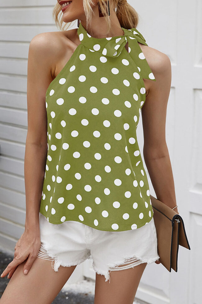 Fashion Elegant Dot Bandage O Neck Tops