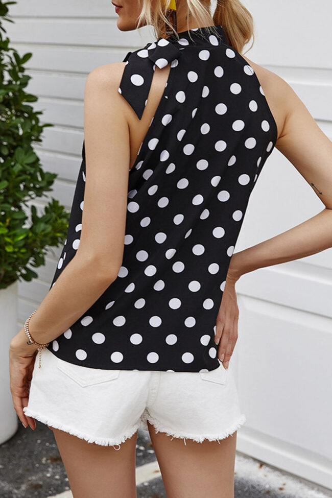 Fashion Elegant Dot Bandage O Neck Tops