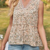 Fashion Sweet Print Split Joint V Neck Tops