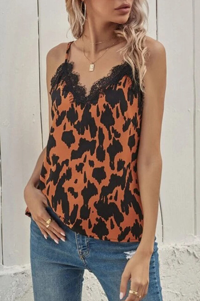 Fashion Street Leopard Split Joint V Neck Tops