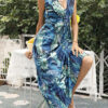 Fashion Street Print Split Joint V Neck Waist Skirt Dresses