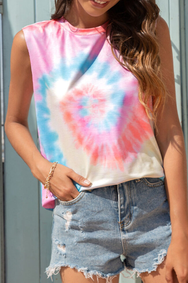 Fashion Street Tie Dye O Neck Tops