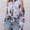 Fashion Street Tie Dye Hollowed Out Turndown Collar Tops