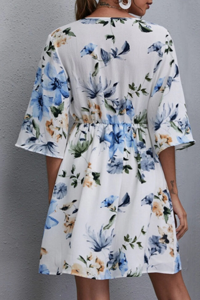 Fashion Casual Print Split Joint V Neck A Line Dresses