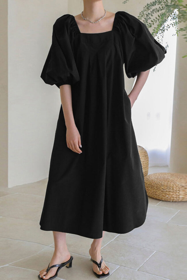 Fashion Casual Solid Split Joint Square Collar Princess Dresses