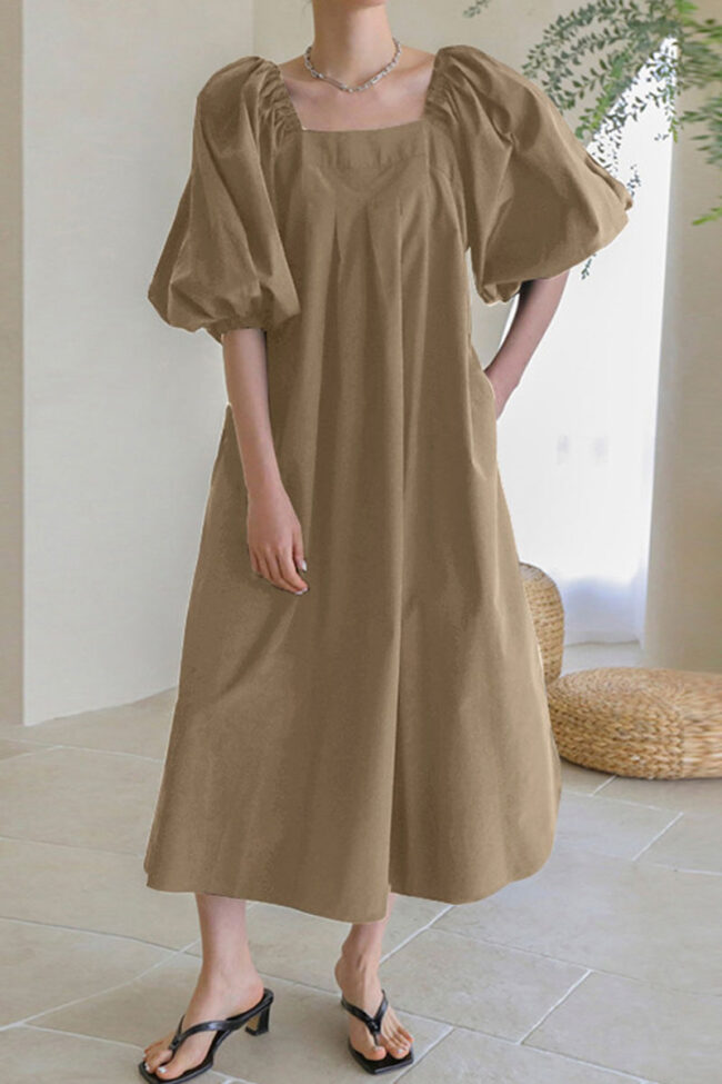 Fashion Casual Solid Split Joint Square Collar Princess Dresses