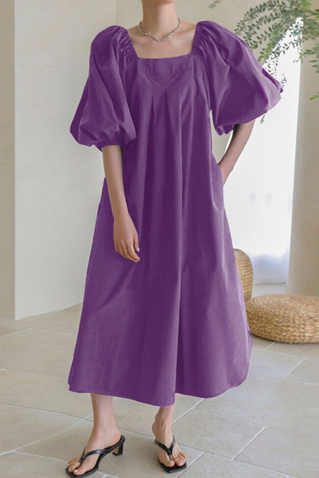 Fashion Casual Solid Split Joint Square Collar Princess Dresses