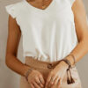 Fashion Casual Solid Split Joint V Neck Tops