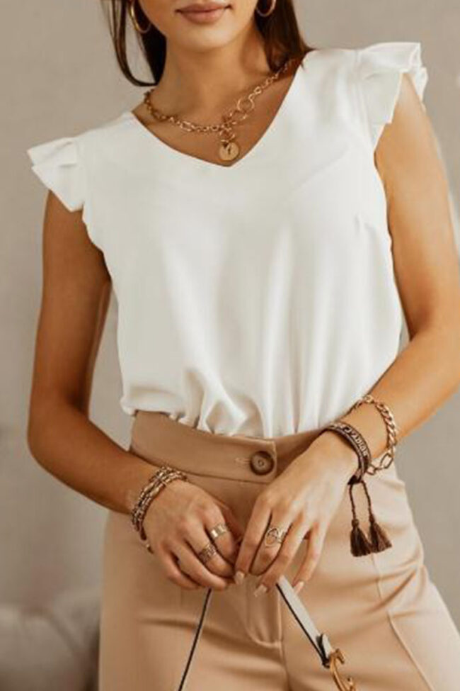 Fashion Casual Solid Split Joint V Neck Tops