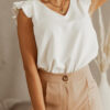 Fashion Casual Solid Split Joint V Neck Tops