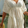 Fashion Vacation Solid Hollowed Out V Neck Beach Dresses