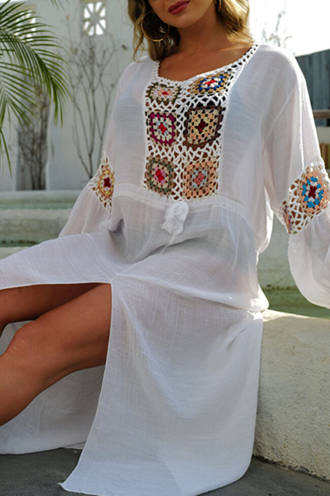 Street Embroidery Split Joint Square Collar Beach Dresses