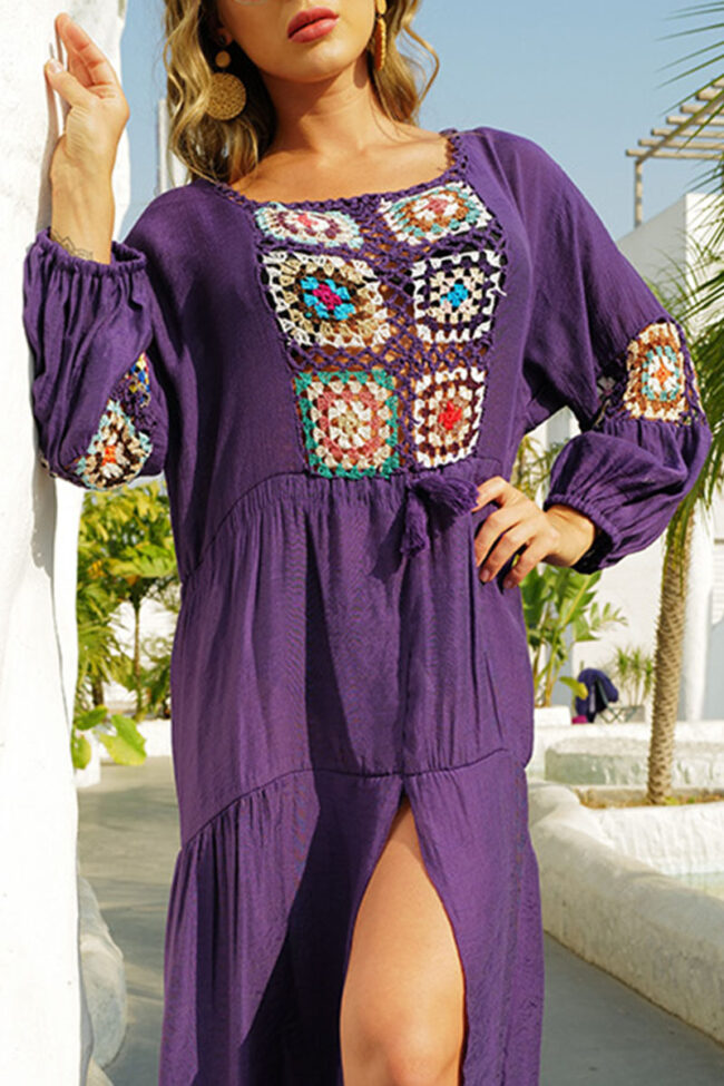 Street Embroidery Split Joint Square Collar Beach Dresses