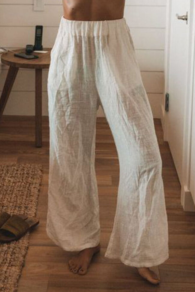 Fashion Casual Solid Loose Mid Waist Wide Leg Bottoms