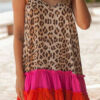 Fashion Street Leopard Split Joint V Neck A Line Dresses