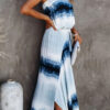 Fashion Street Tie Dye Split Joint Strapless A Line Dresses