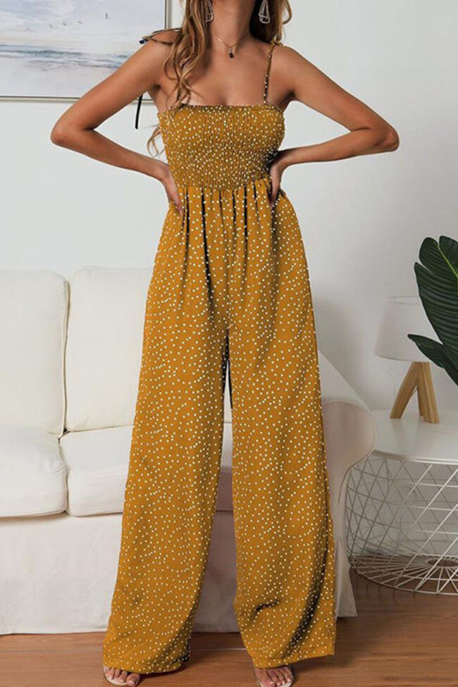 Fashion Street Print Split Joint Spaghetti Strap Loose Jumpsuits