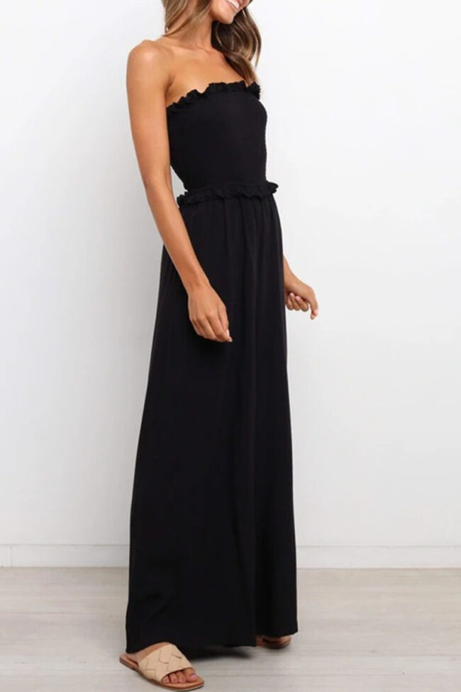 Fashion Casual Solid Split Joint Strapless Loose Jumpsuits