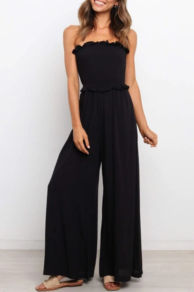 Fashion Casual Solid Split Joint Strapless Loose Jumpsuits