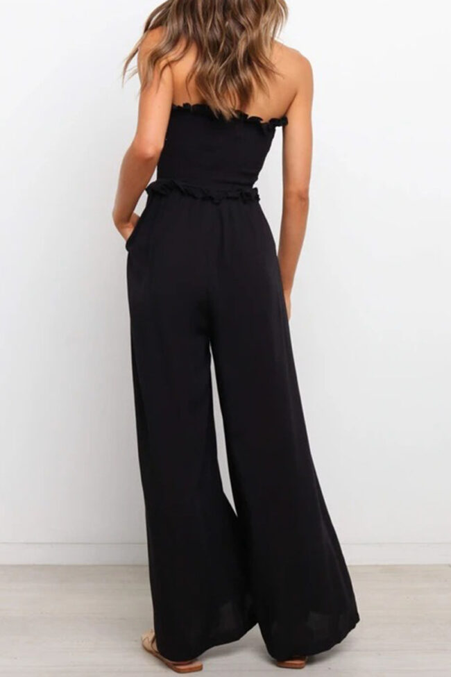 Fashion Casual Solid Split Joint Strapless Loose Jumpsuits