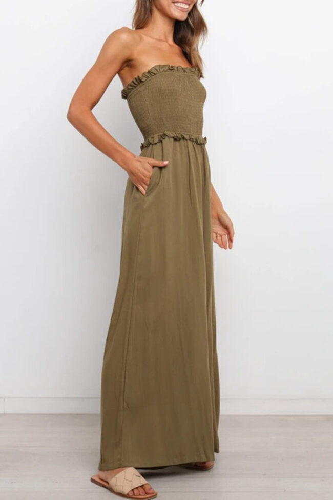 Fashion Casual Solid Split Joint Strapless Loose Jumpsuits