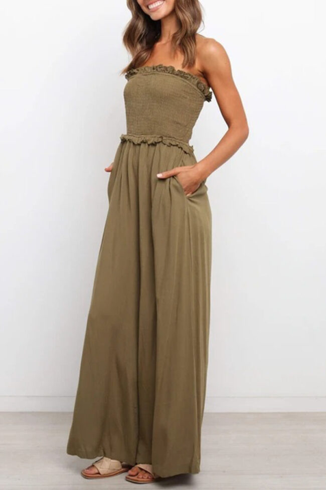 Fashion Casual Solid Split Joint Strapless Loose Jumpsuits