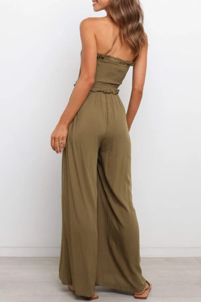 Fashion Casual Solid Split Joint Strapless Loose Jumpsuits