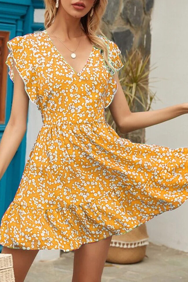 Fashion Street Print Split Joint V Neck A Line Dresses