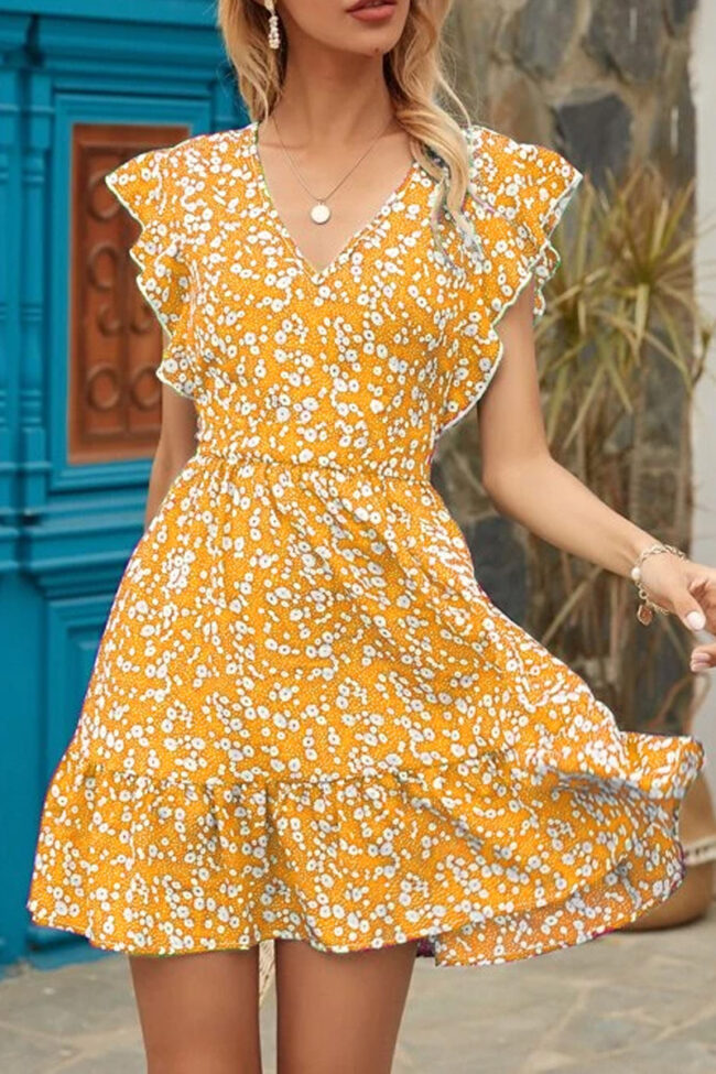 Fashion Street Print Split Joint V Neck A Line Dresses