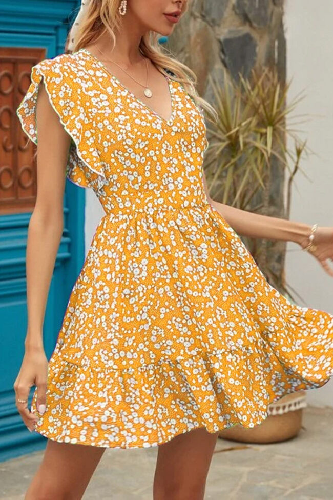 Fashion Street Print Split Joint V Neck A Line Dresses