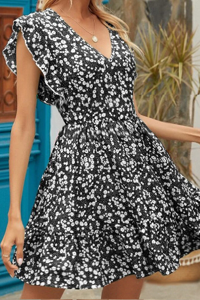 Fashion Street Print Split Joint V Neck A Line Dresses