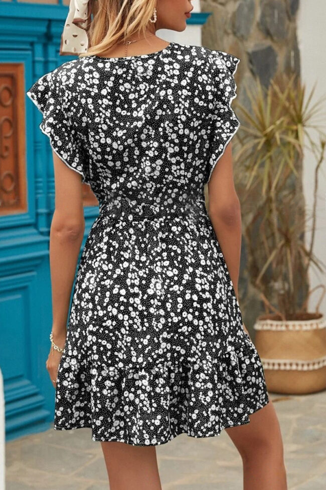 Fashion Street Print Split Joint V Neck A Line Dresses