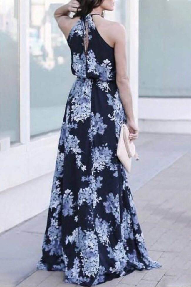 Fashion Elegant Print Split Joint Halter Printed Dresses