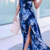 Fashion Elegant Print Split Joint Halter Printed Dresses