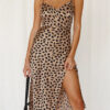 Fashion Street Leopard Slit Spaghetti Strap Pencil Skirt Dresses