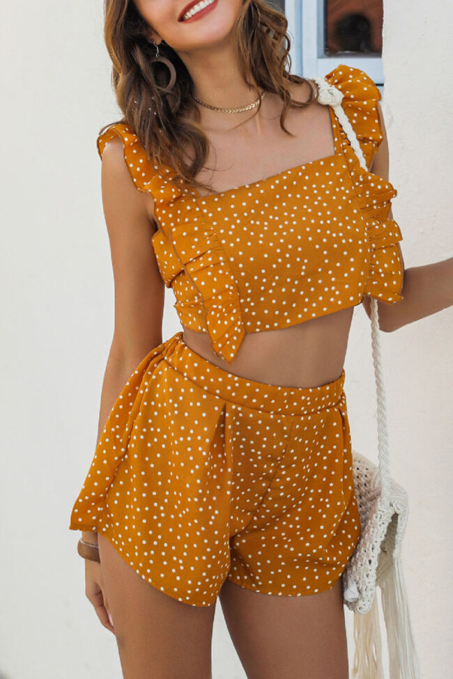 Street Polka Dot Split Joint Backless Square Two Pieces