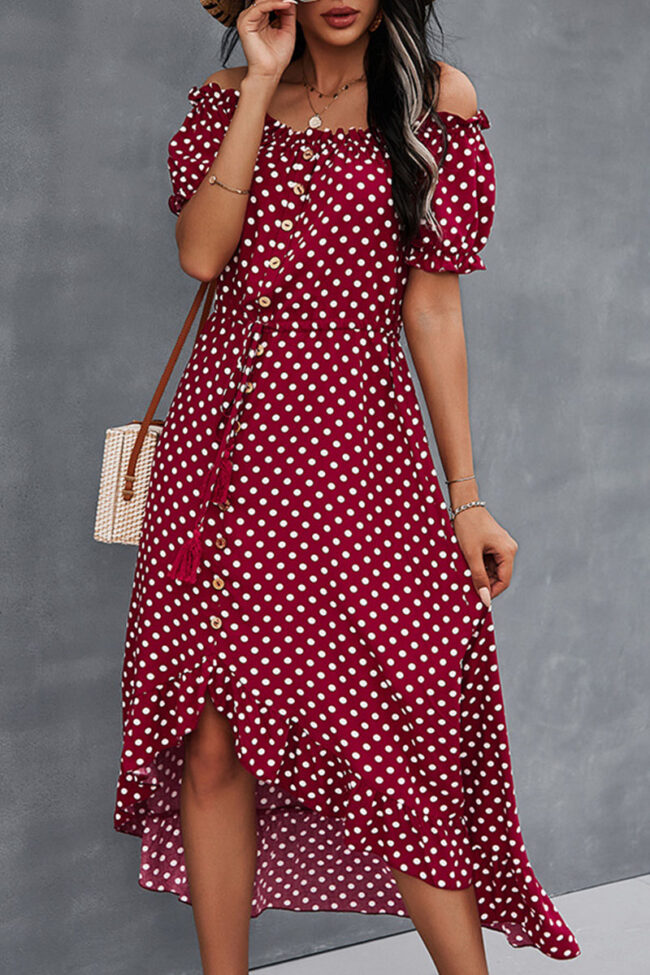 Street Dot Split Joint Off the Shoulder Irregular Dresses