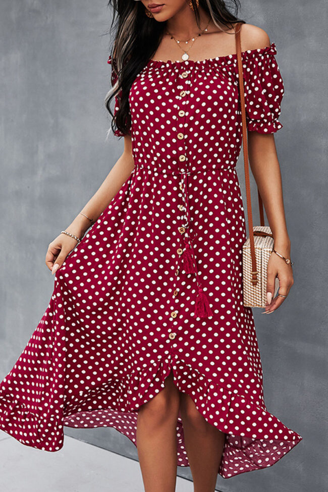 Street Dot Split Joint Off the Shoulder Irregular Dresses