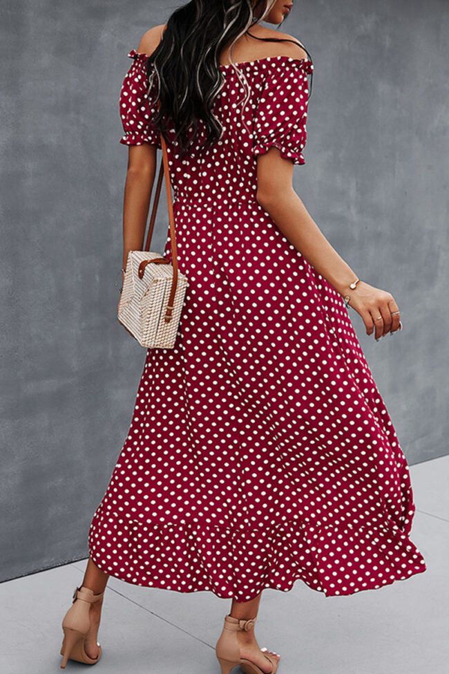 Street Dot Split Joint Off the Shoulder Irregular Dresses