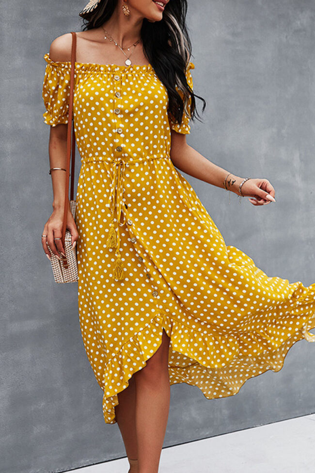 Street Dot Split Joint Off the Shoulder Irregular Dresses