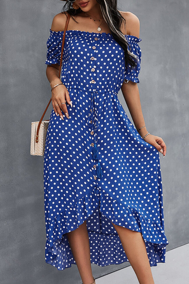 Street Dot Split Joint Off the Shoulder Irregular Dresses