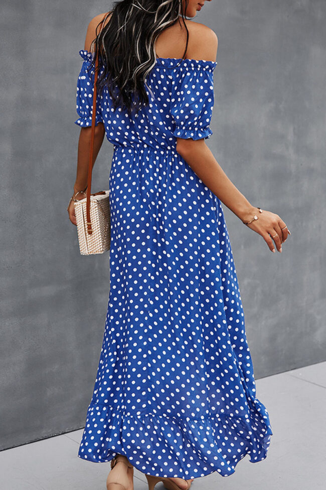 Street Dot Split Joint Off the Shoulder Irregular Dresses