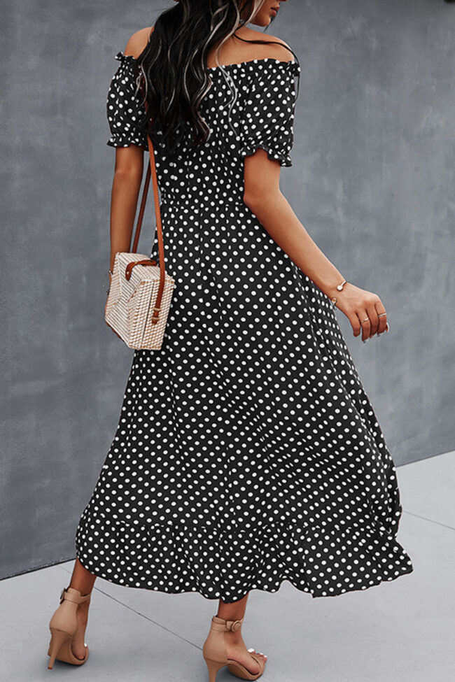 Street Dot Split Joint Off the Shoulder Irregular Dresses